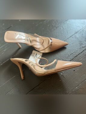 ZARA Blush Patent Pointed-Toe Slingback Heels
